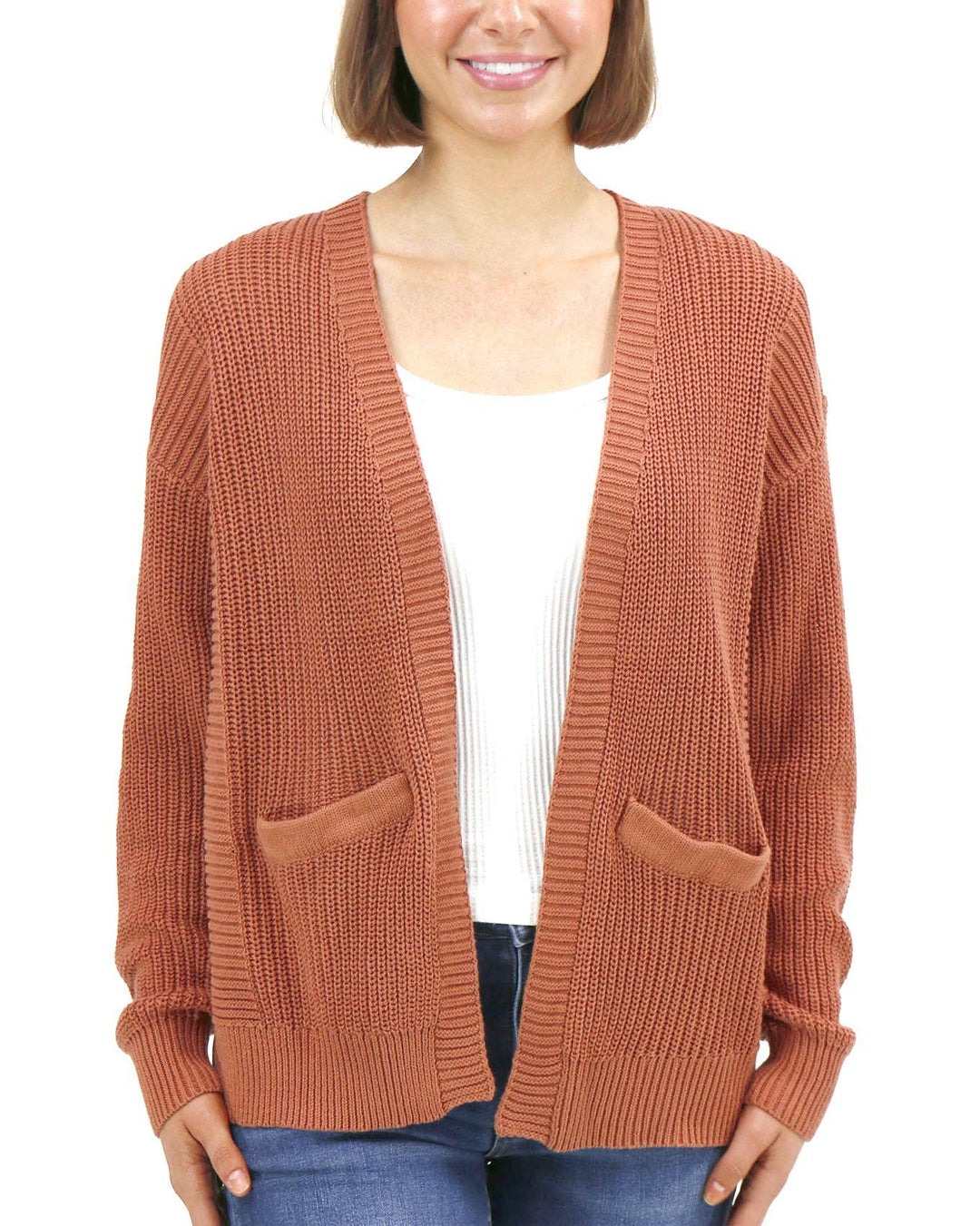 Slouchy Knit Pocket Cardigan In Baked Pumpkin