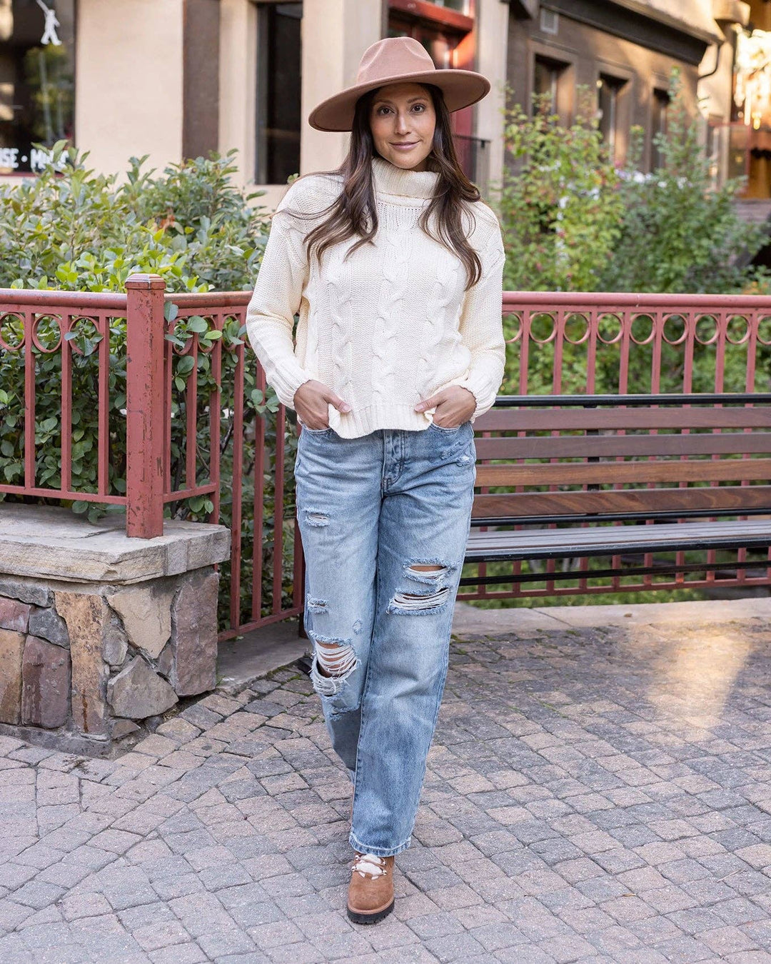 High Neck Cable Knit Sweater in Ivory