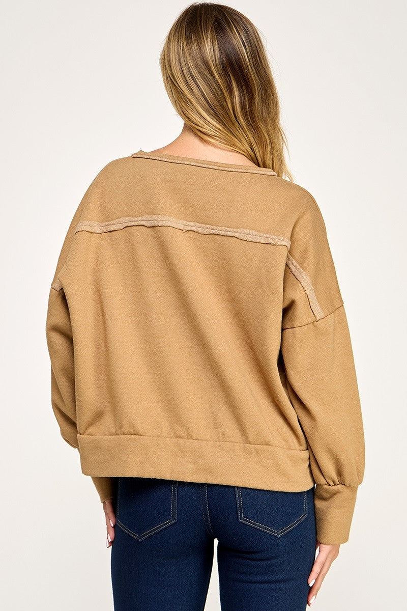 Washed Cotton Drop Shoulder Pullover