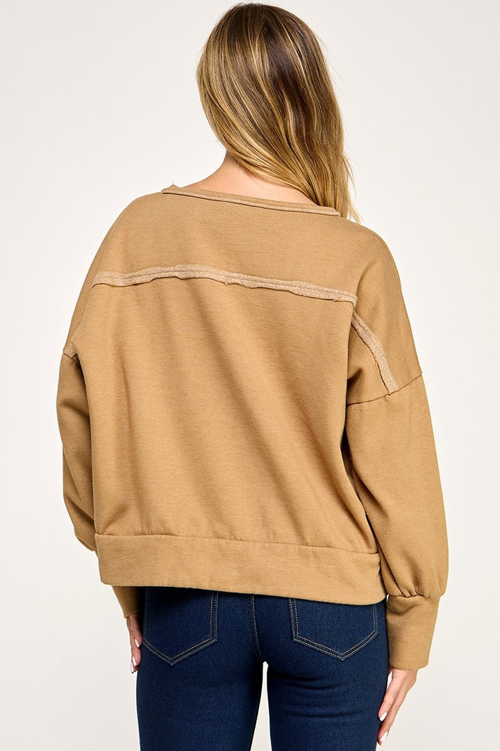 Washed Cotton Drop Shoulder Pullover