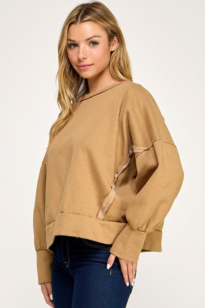 Washed Cotton Drop Shoulder Pullover
