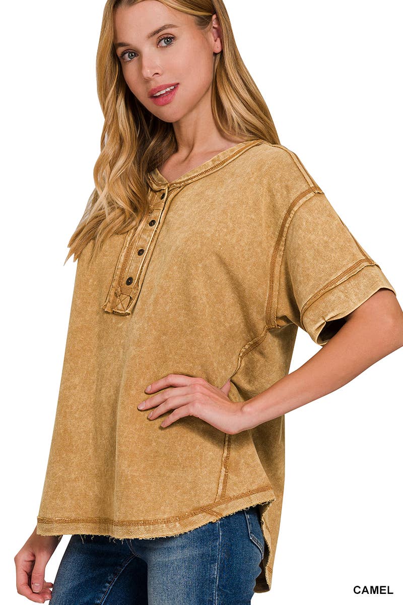 Weekend Vibes Washed Raw Edge Top