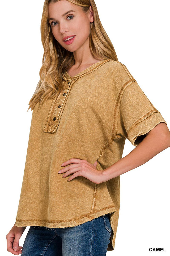 Weekend Vibes Washed Raw Edge Top