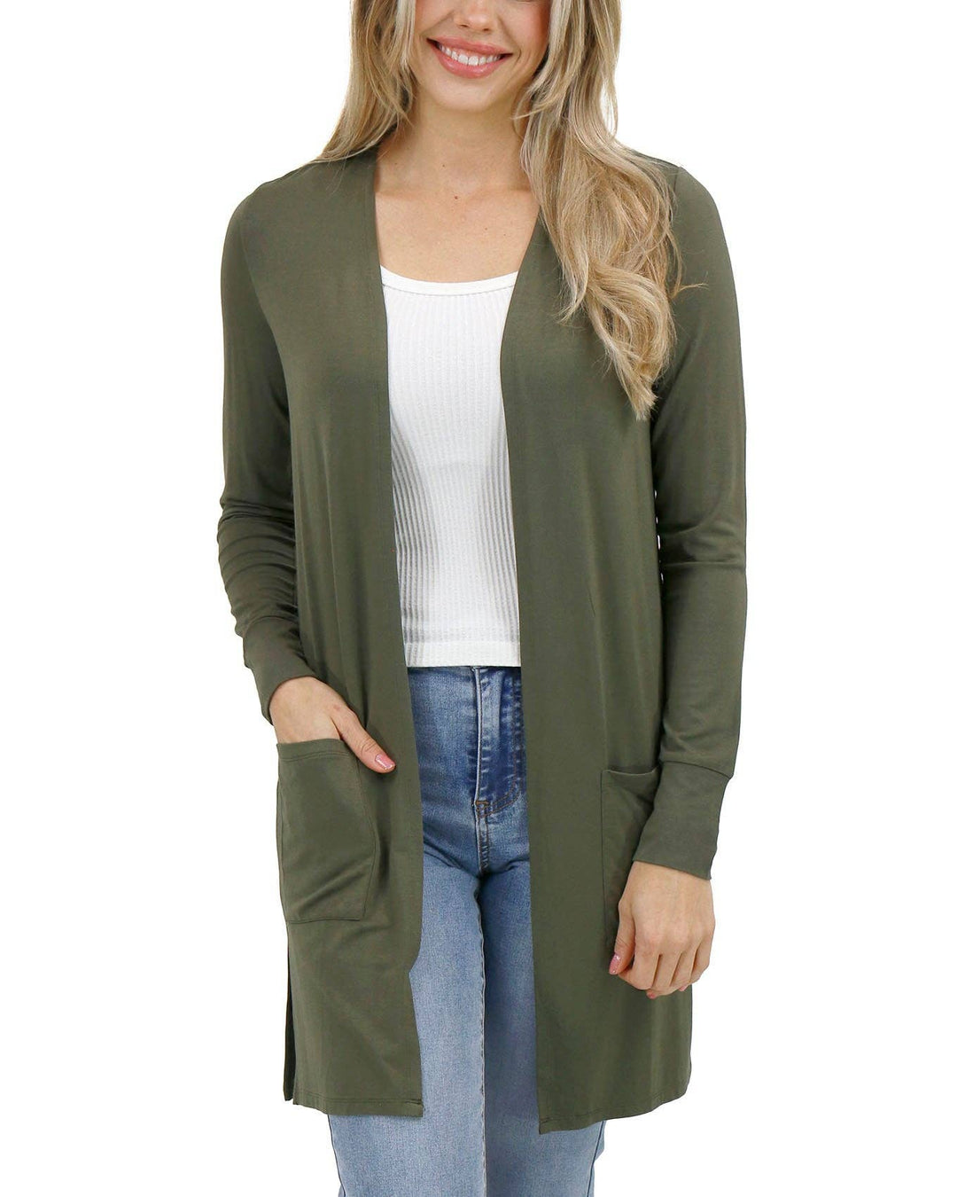 Grace and Lace Casual Day Modal Cardigan in Olive