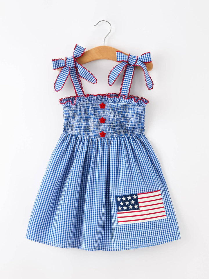 4th of July Plaid Twirl Dress Bow Smocked - Girls & Toddler