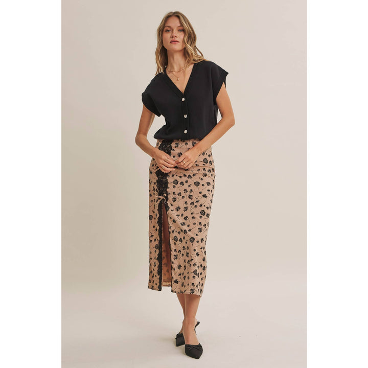Midnight in Paris Floral Lace Midi Skirt
