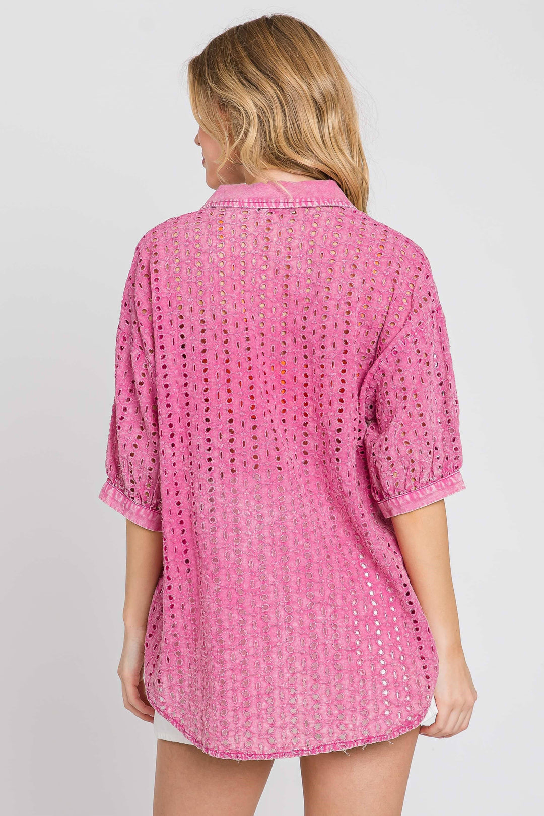 Cotton Eyelet Washed Top - 2 colors (Pink/Blue)