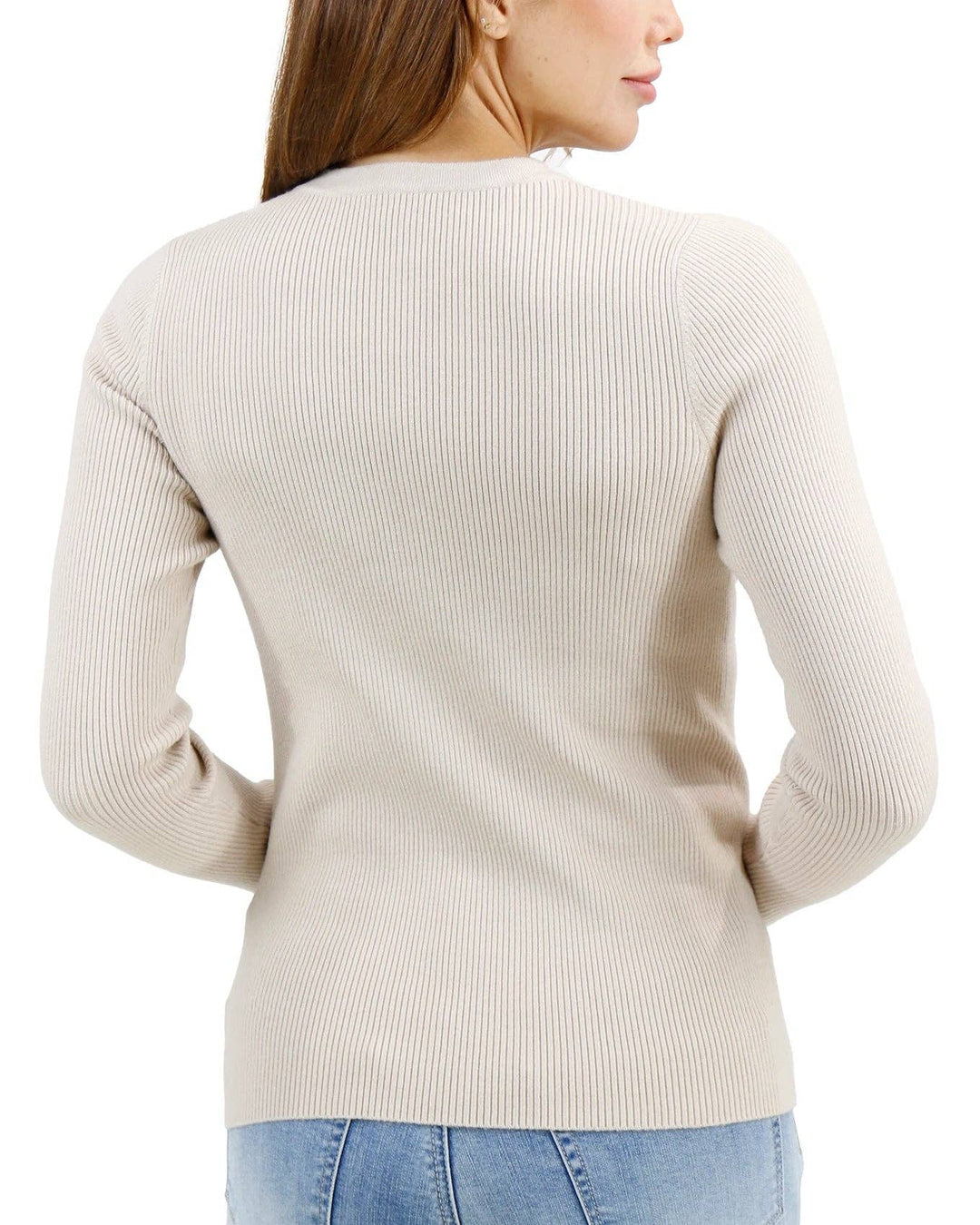 Grace and Lace Ribbed Henley Sweater in Oatmeal