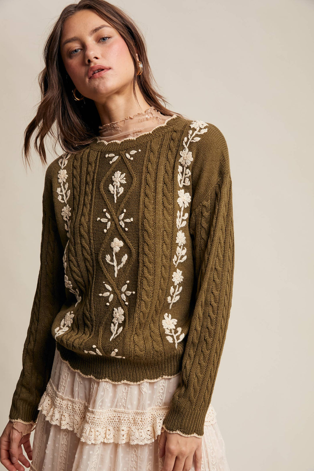 Autumn Garden Cable Knit Sweater in Terracotta
