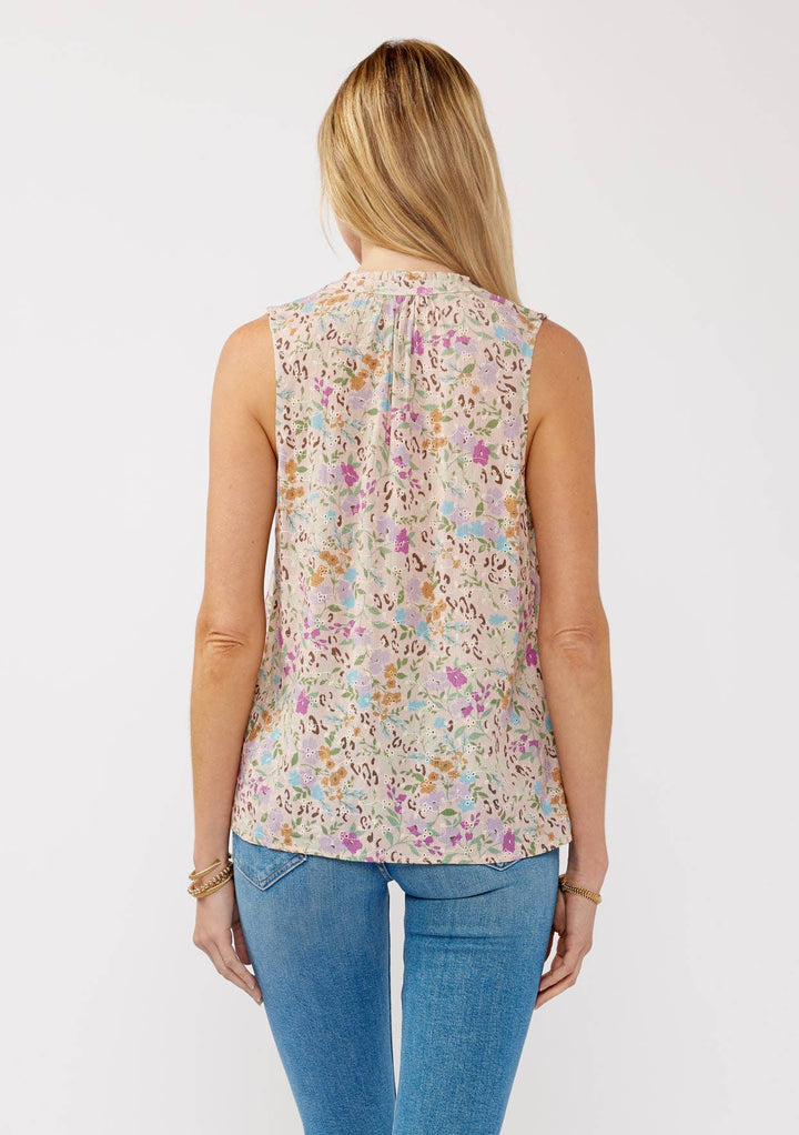 Floral Rayon Eyelet Button-Front Tank
