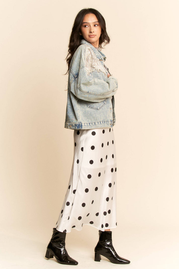 OVERSIZED BUTTON DOWN DENIM JACKET WITH FLARE