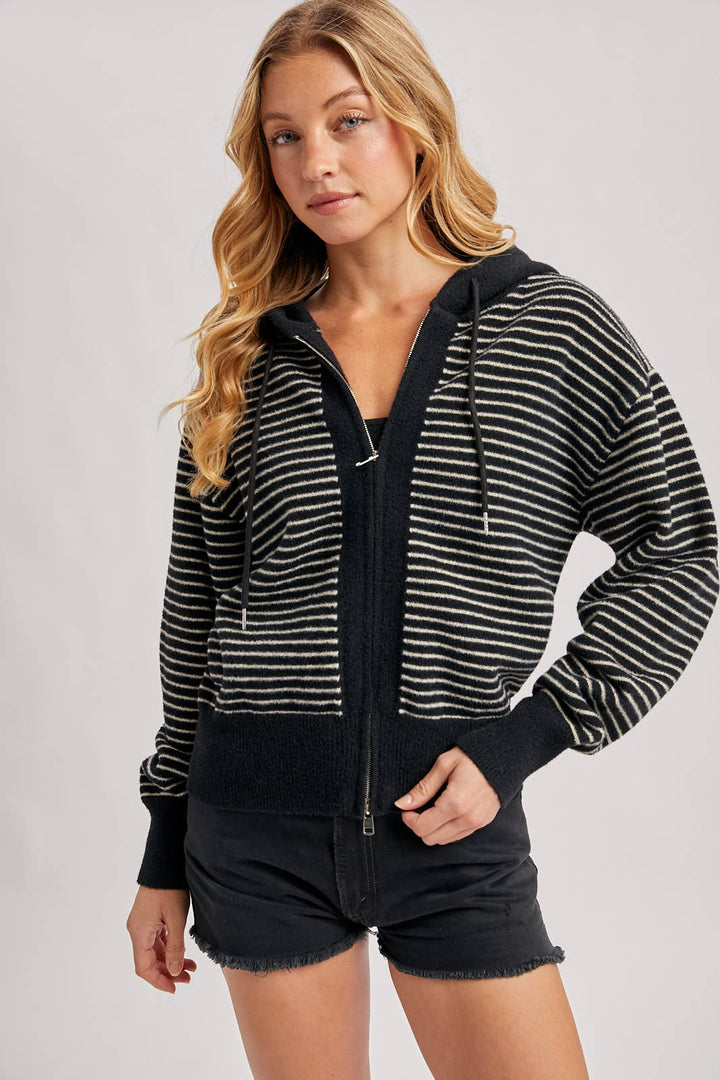 Weekend Favorite Striped Zip Hoodie Jacket
