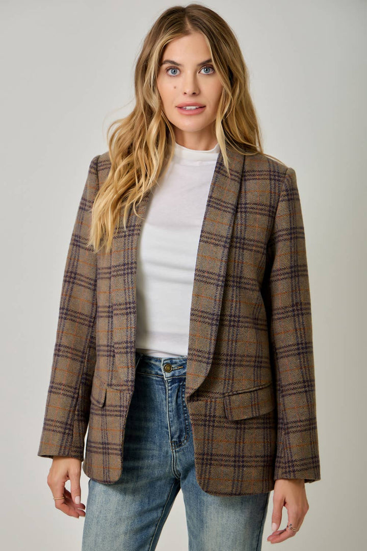 Autumn in Oxford Wool-Blend Plaid Blazer