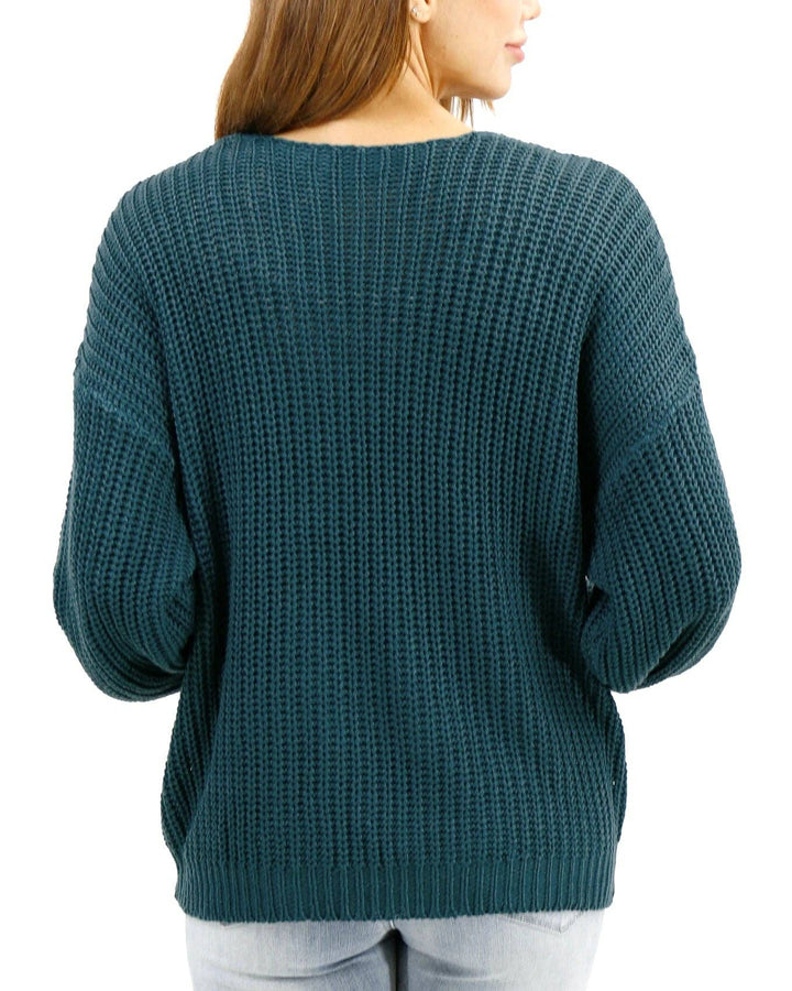 Grace and Lace Boyfriend FitBoyfriend Slouchy Knit Sweater in Blue Spruce