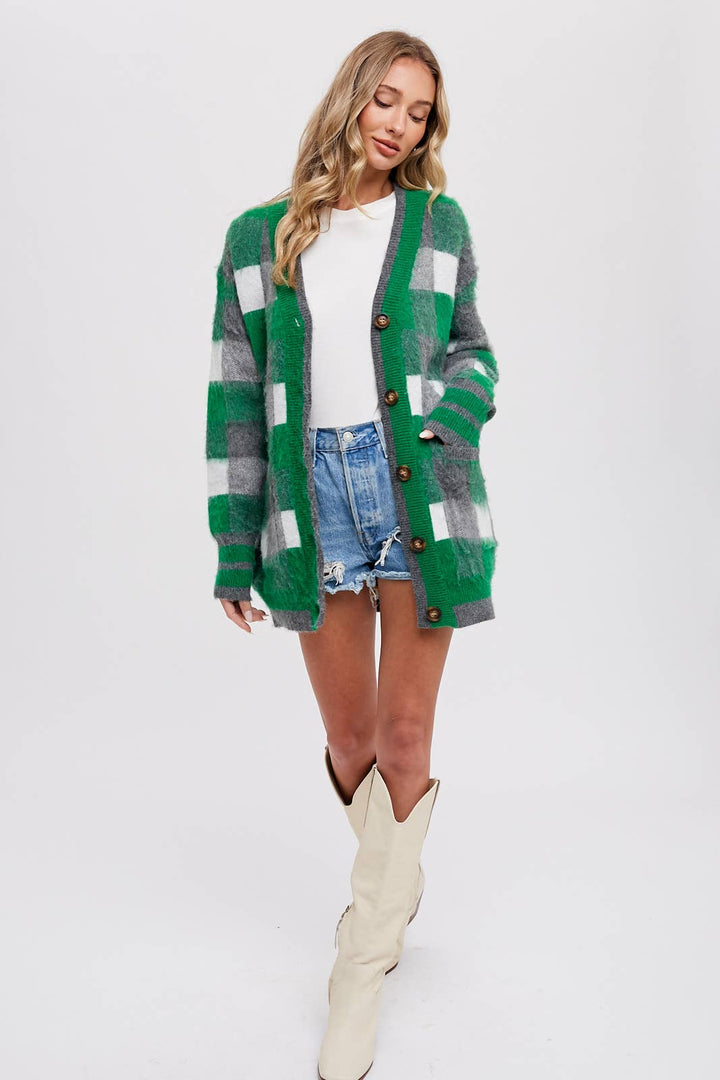 TARTAN PLAID CARDIGAN - Green