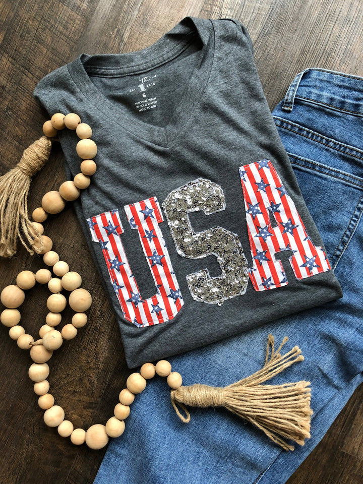 Handmade USA Stars and Stripes V-neck Tee