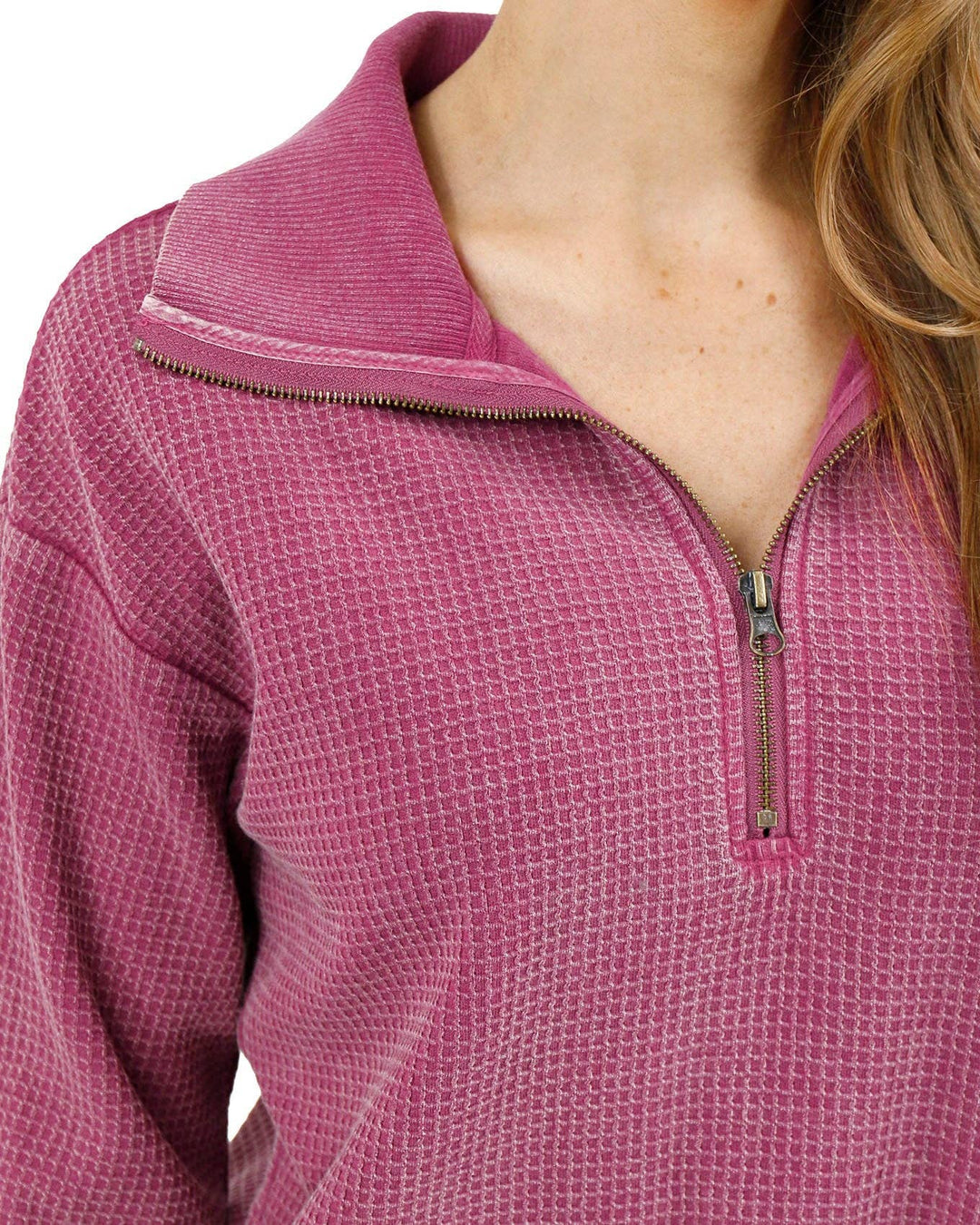 Grace and Lace Hideaway Thermal Pullover in Washed Berry