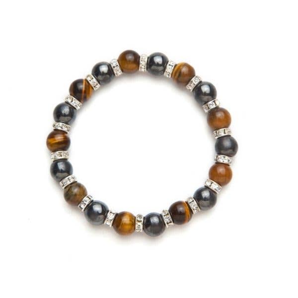 Tiger Eye and Crystal Black Magnetic Bracelet