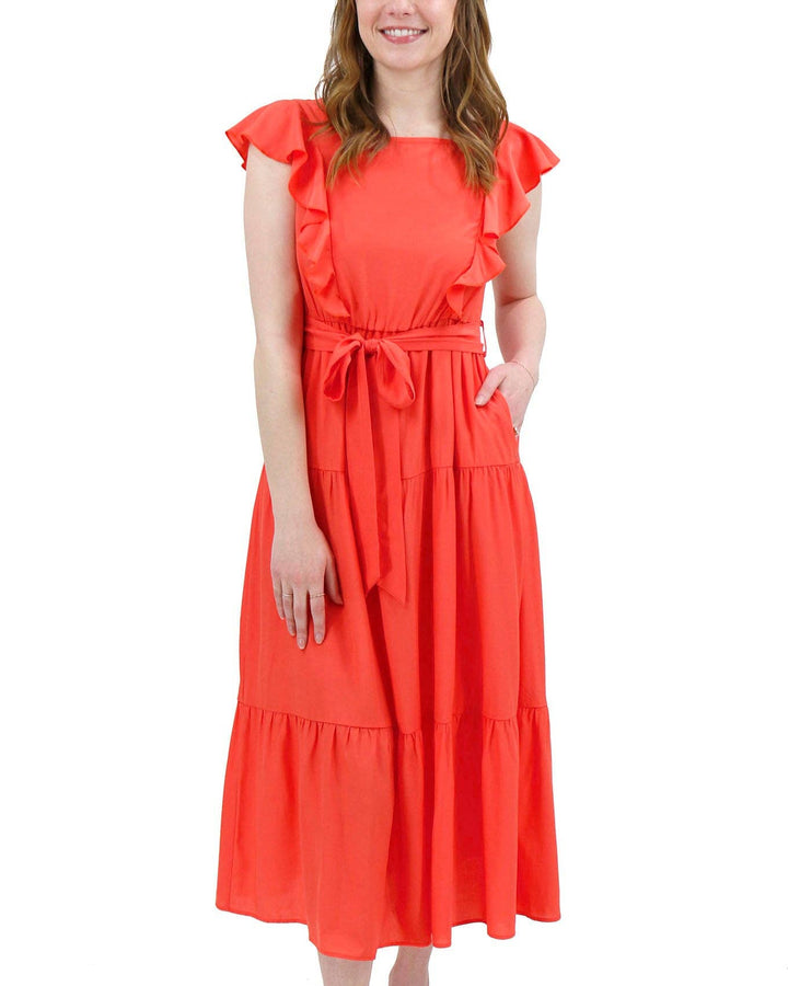 Grace and Lace Ruffle Summer Dress in Papaya