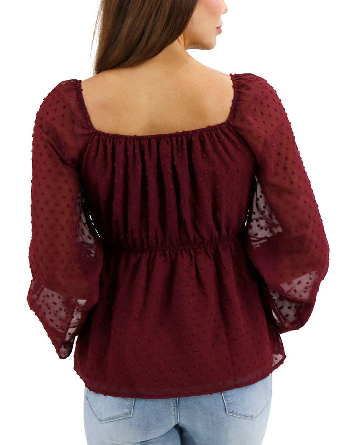 Dobby Dot Peplum Top In Zinfandel