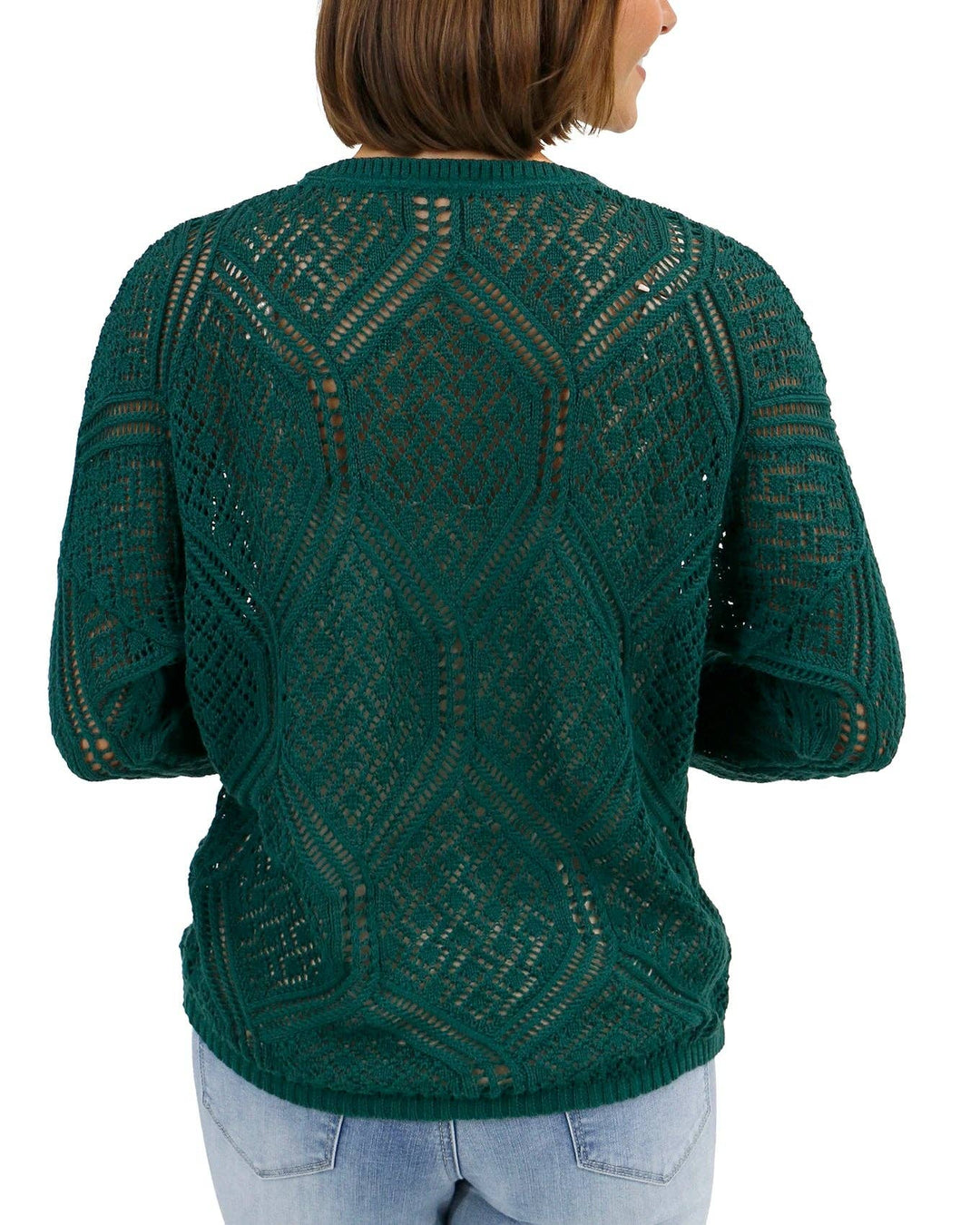 V-Neck Pointelle Sweater in Jade Green