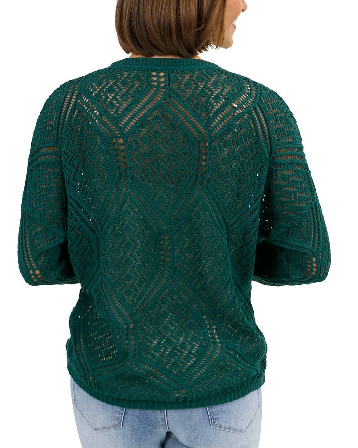 V-Neck Pointelle Sweater in Jade Green