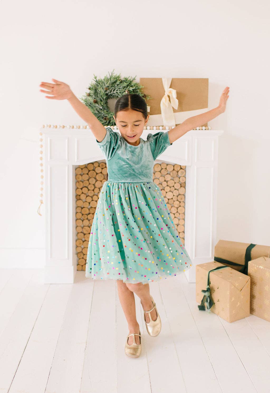 Girls' & Toddler Diana Puff Dress in Minty Confetti