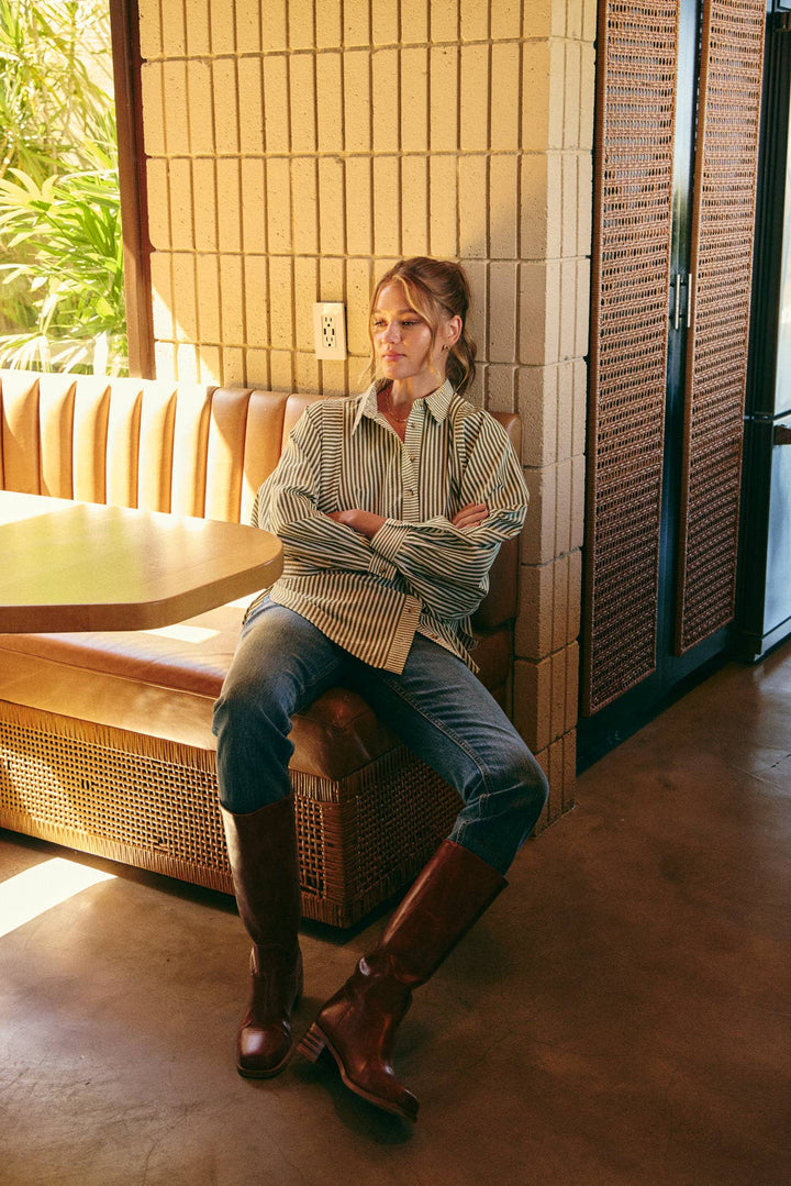 Between the Lines Button-Up - Brick Red