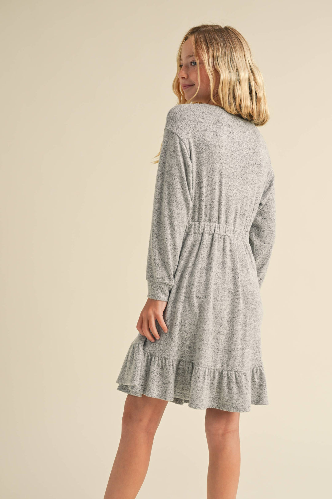 GIRLS HACCI LONG SLEEVE DRESS - GREY