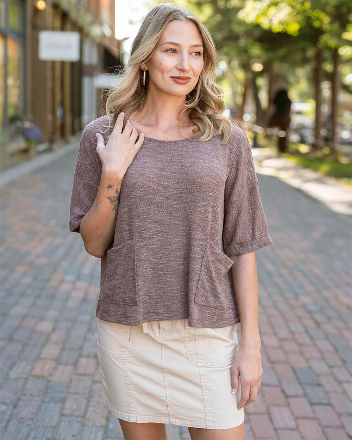 Pocket Sweater Tee In Mocha