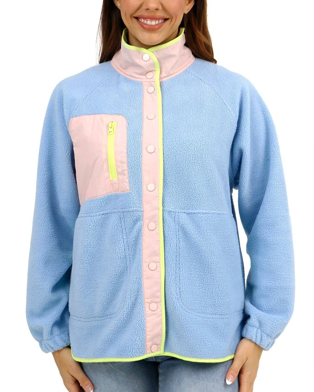 Colorblock Fleece Jacket in Blue-Blush