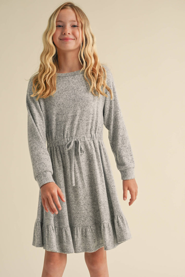 GIRLS HACCI LONG SLEEVE DRESS - GREY