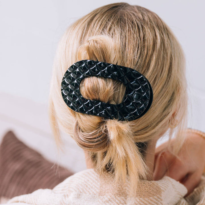Flat Round Hair Clip | Large | Jet Black Quilted