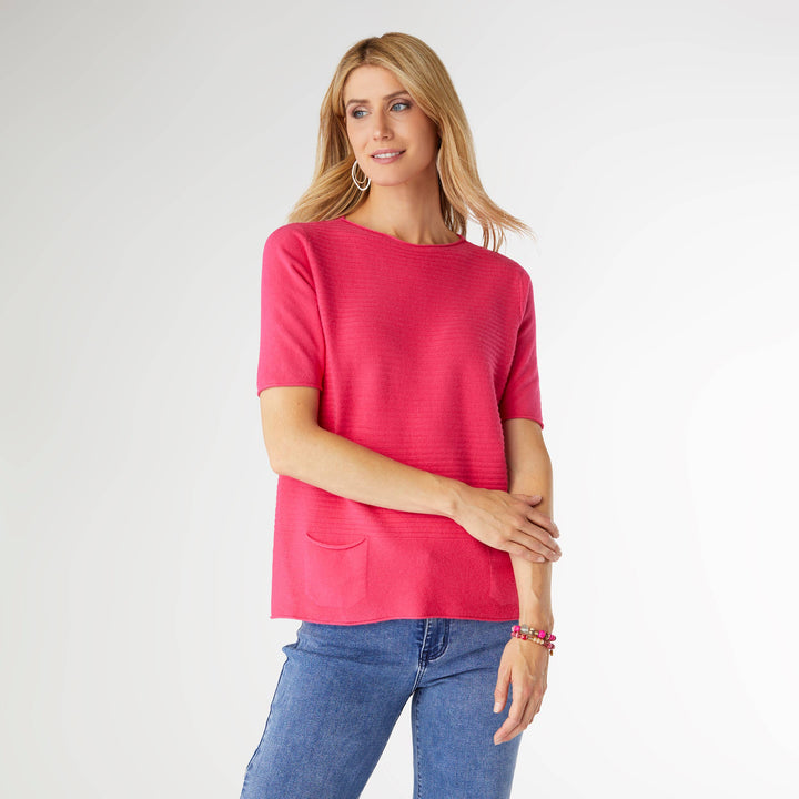 Lightweight Heavenly-Luxe Short Sleeve Top - Hot Pink