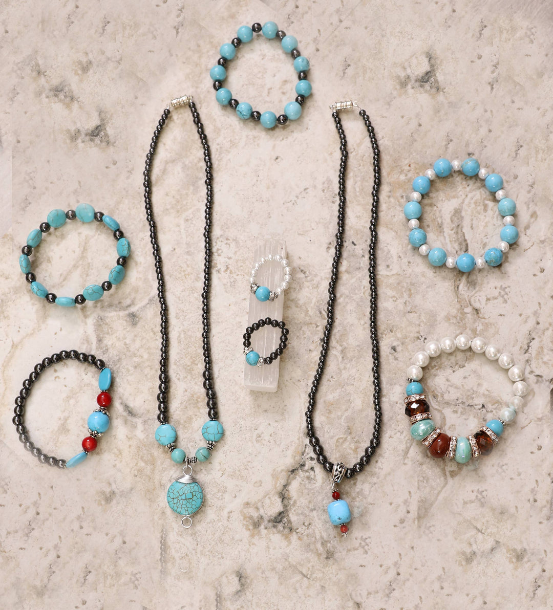 Coral and turquoise magnetic necklace 18"