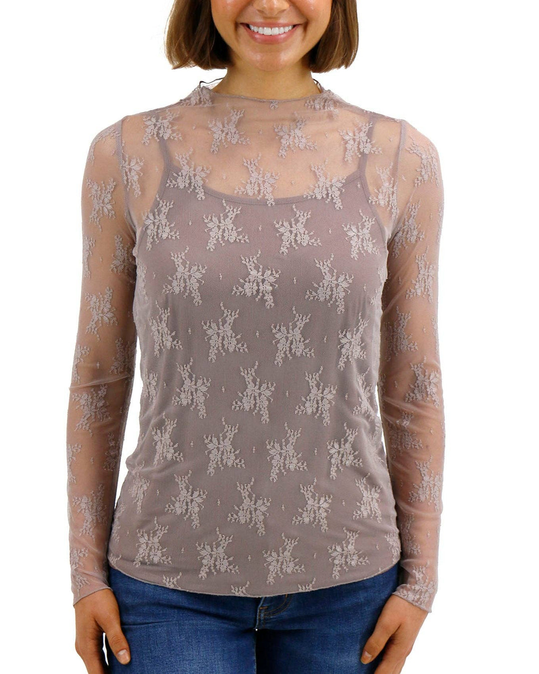 Lace Mesh Top In Taupe