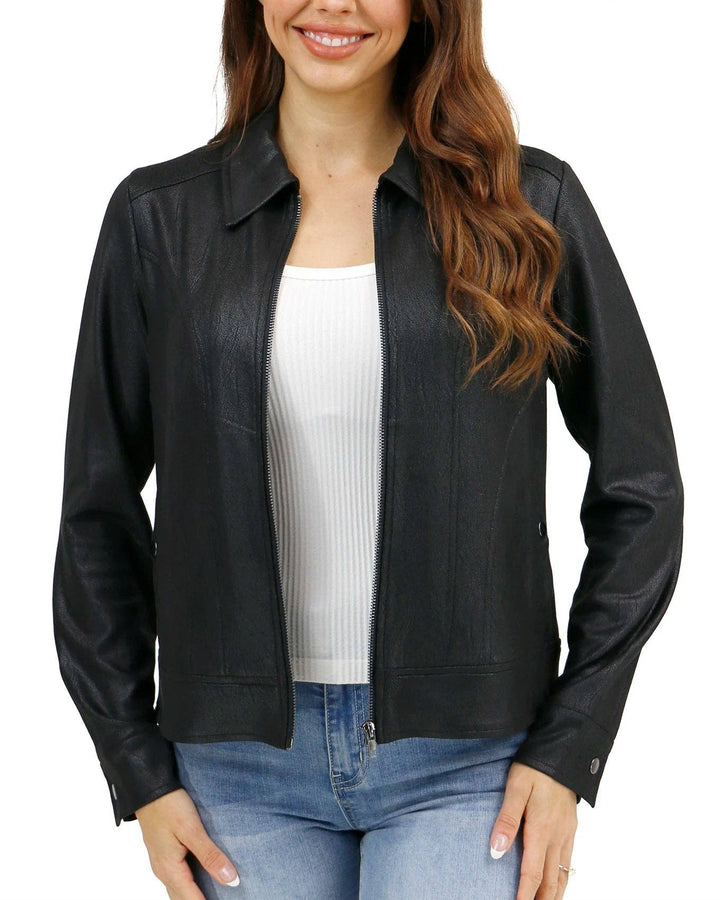 Lightweight Faux Leather Jacket in Black