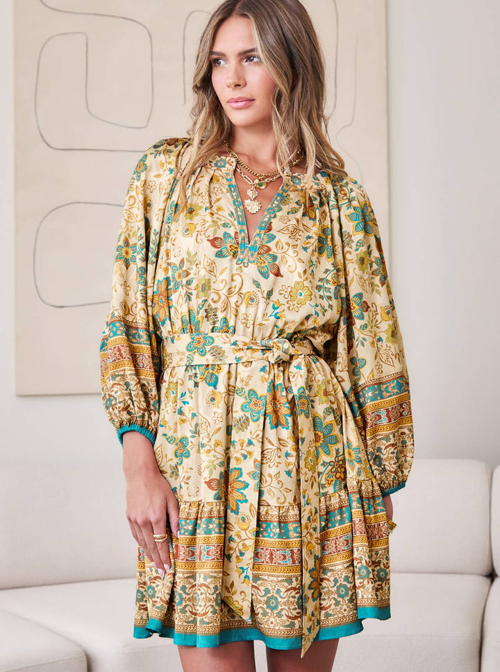 Paisley Border Printed Mini Dress