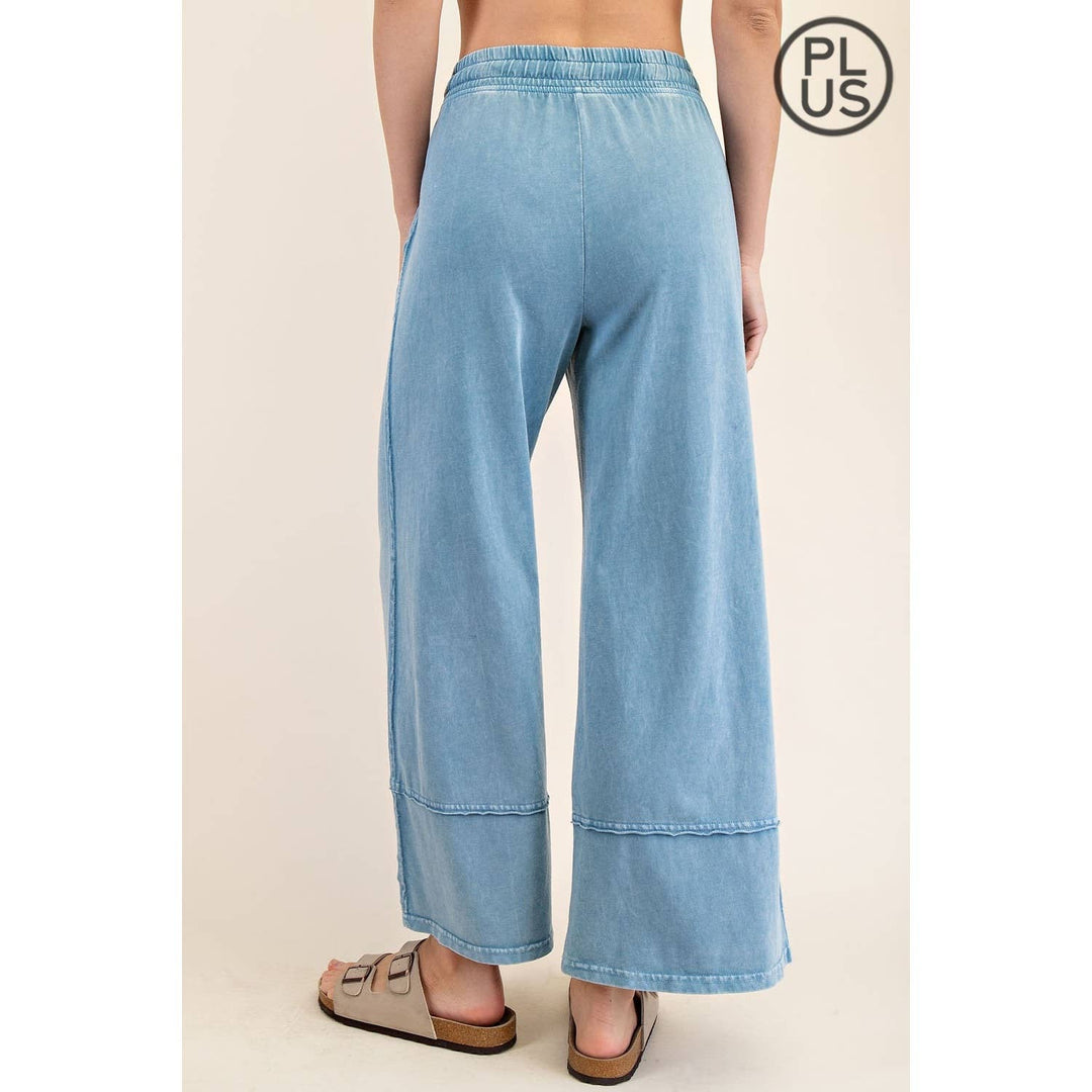 RAE MODE PLUS SIZE MINERAL WASHED WIDE LEG PANT - Dusty Blue