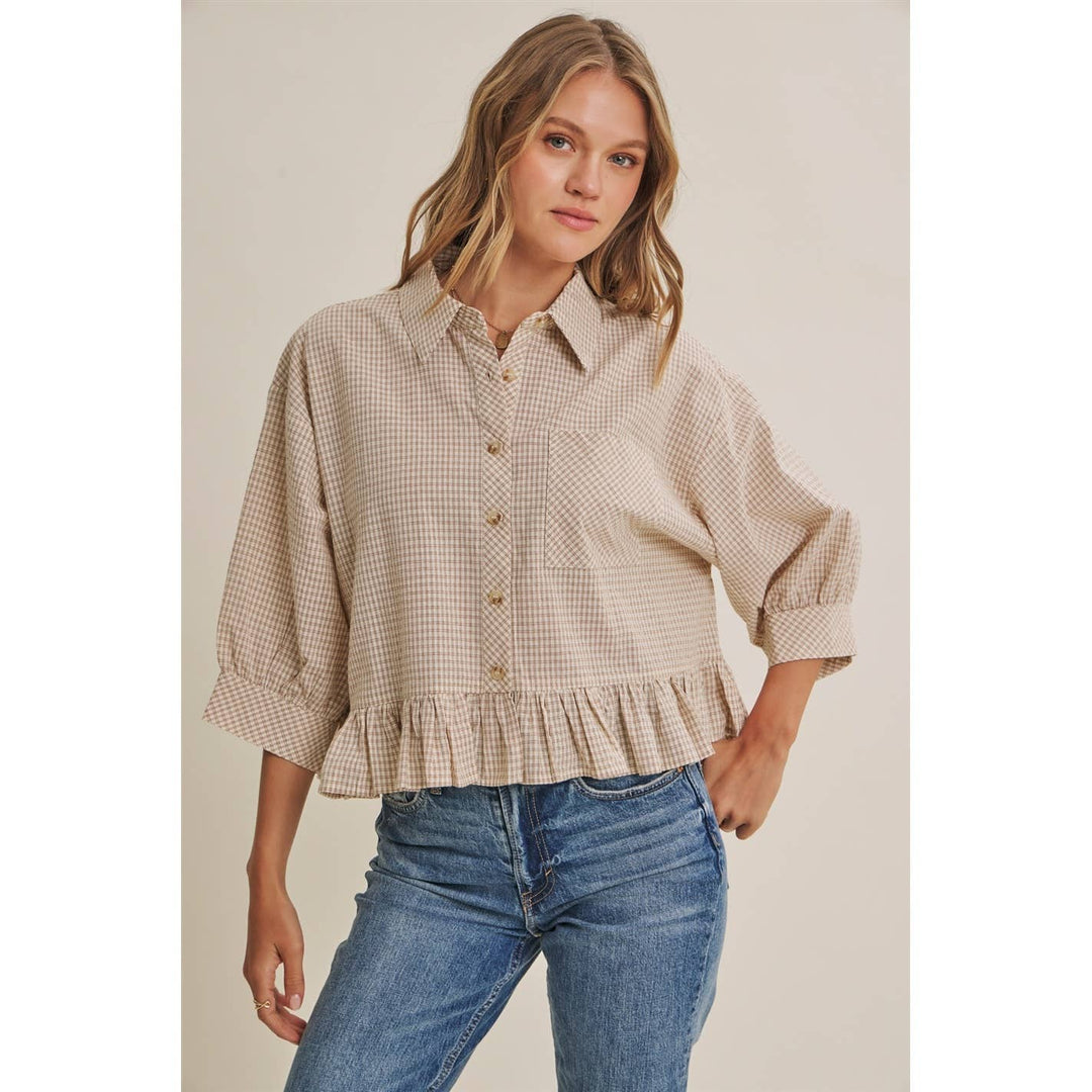 Sunday Stroll Gingham Ruffle Top - Olive