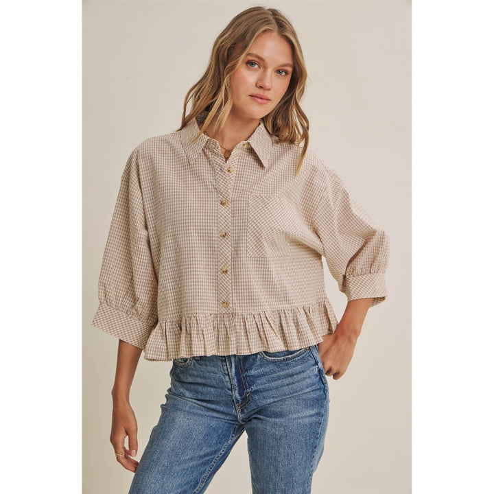 Sunday Stroll Gingham Ruffle Top - Olive