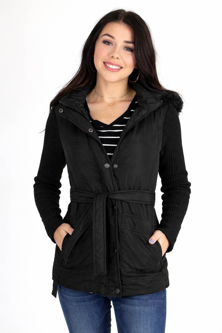 Grace and Lace Slim Fit Jacket with Hood - Black