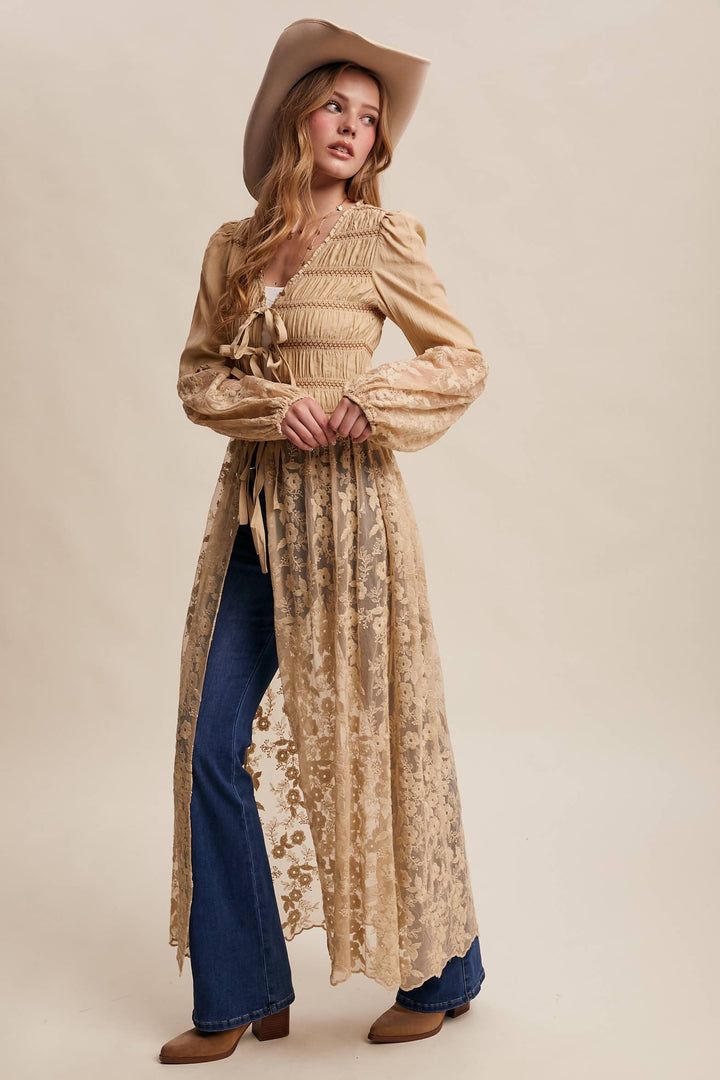 Prairie Romance Lace-Up Maxi Duster