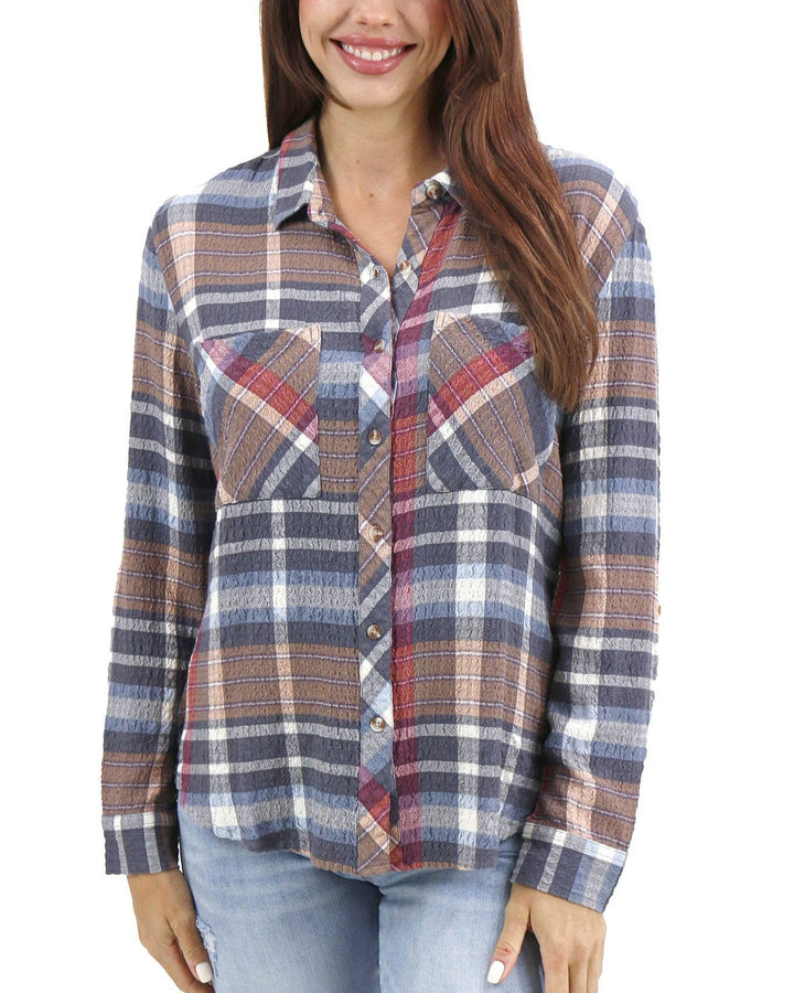 Favorite Button Up Top in Navy Plaid