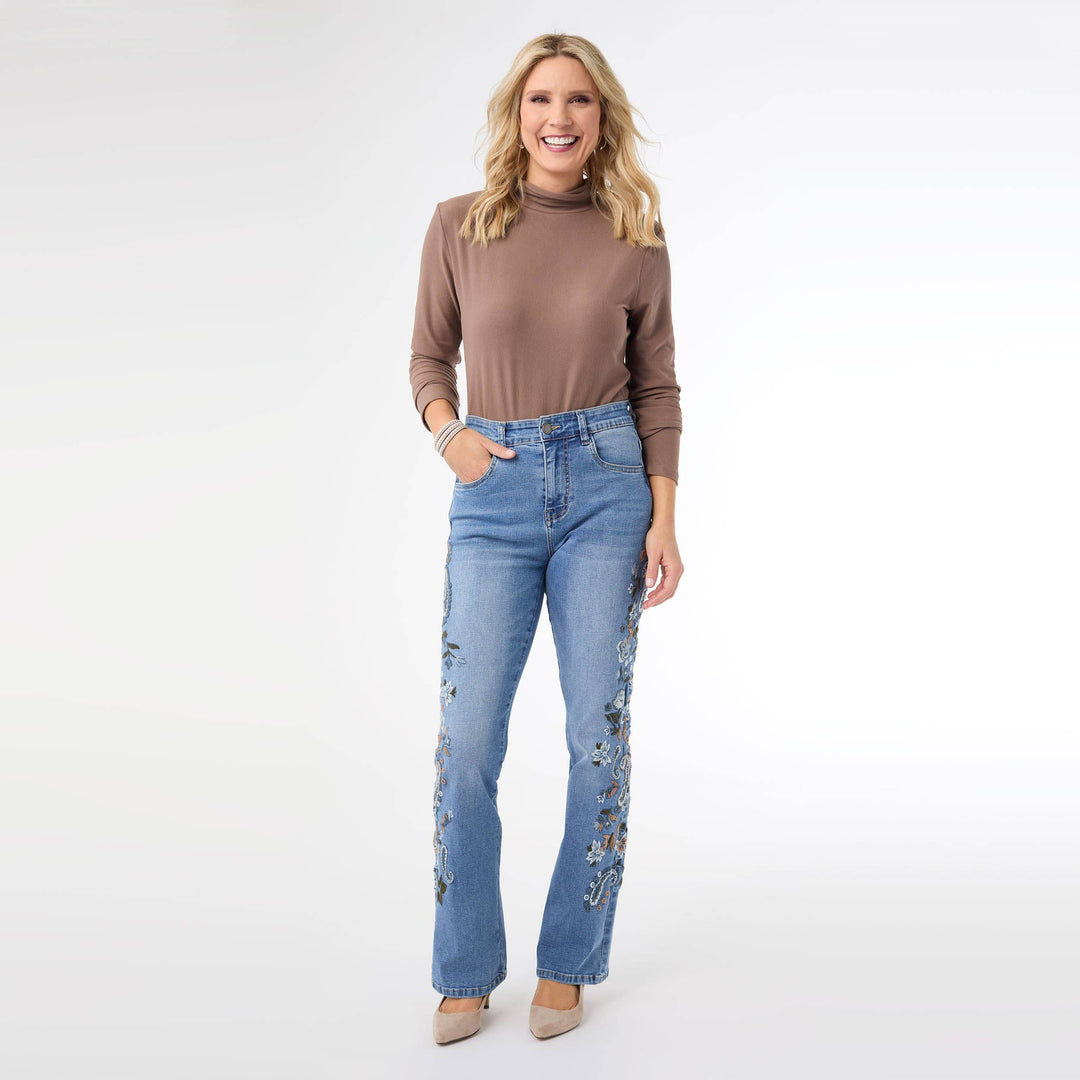 EverStretch Baby Bootcut Jeans with Side Embroidery - Medium Wash