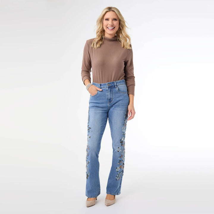 EverStretch Baby Bootcut Jeans with Side Embroidery - Medium Wash