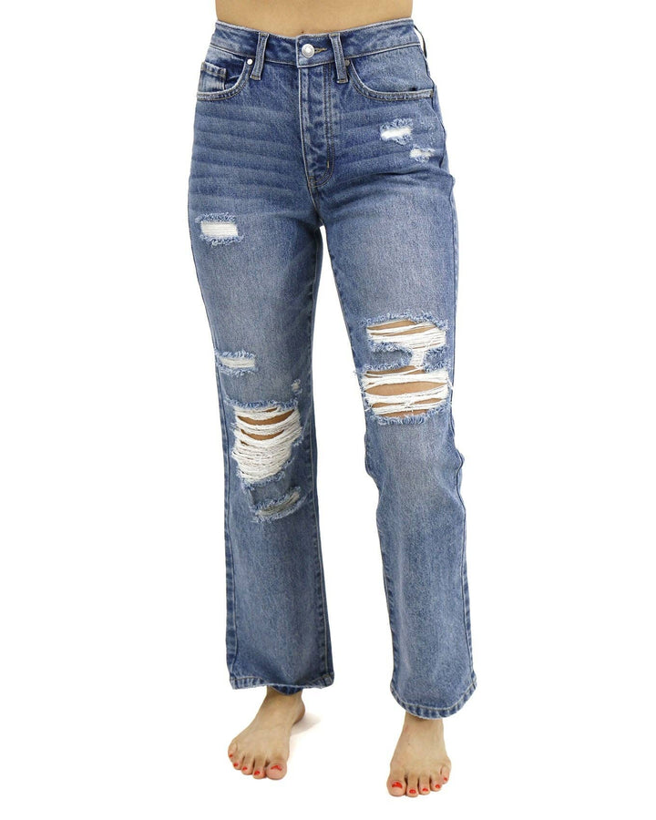 Stretch Mix 90's Jeans in Distressed Mid-Wash