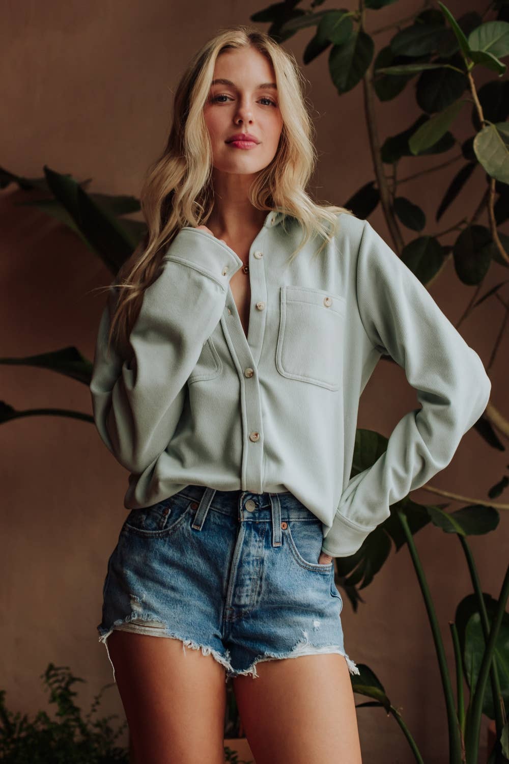 Easy Days Super Soft Button-Up Top - Lt. Blue