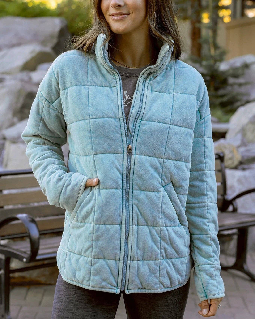 Grace and Lace Mineral Washed Quilted Jacket in Icy Blue