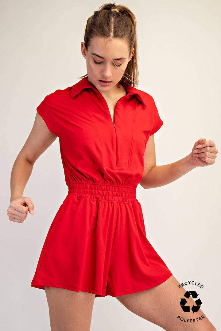 RAE MODE BUTTER SHORT SLEEVE QUARTER ZIP ROMPER